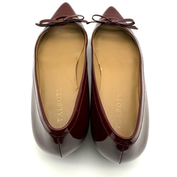 Talbots Moni Patent Leather Point Toe Heeled Flat Dark Candy Apple Red 9 - Picture 7 of 13